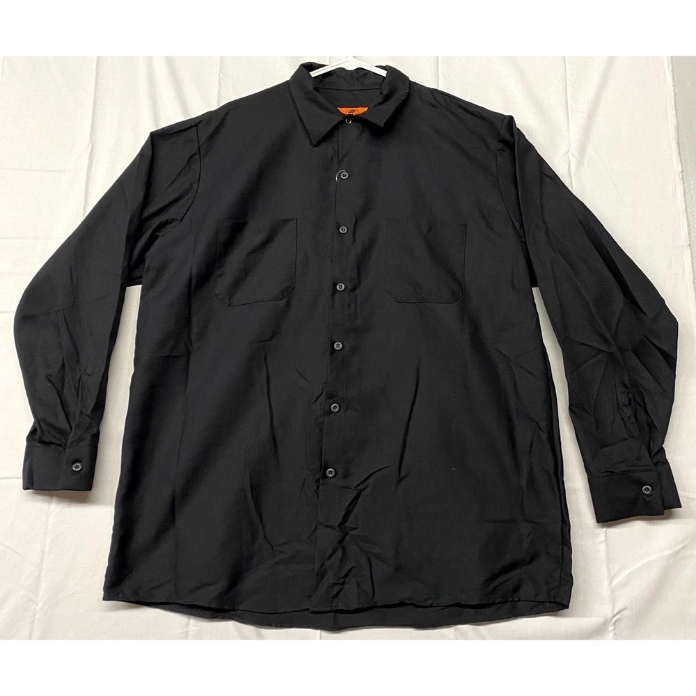 Red Kap Shirt Mens XL Black Cotton Long Sleeve Patch Pockets Work Wear Button Up